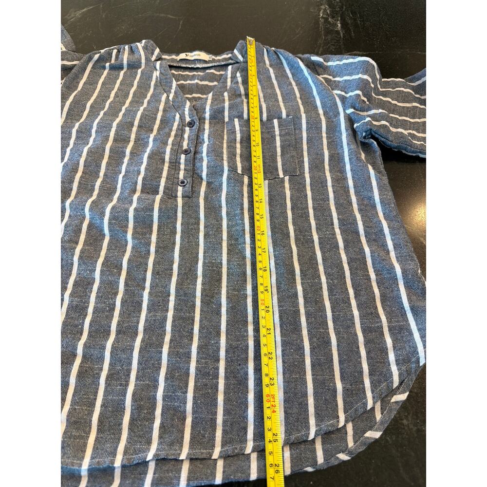 Yidarton Blue White Striped Linen Blend V-Neck Button Blouse XL - Picture 7 of 9